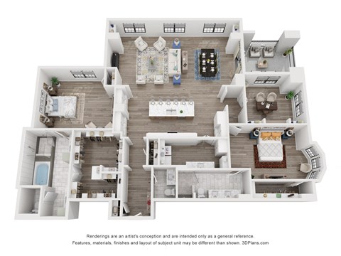 Floor plan for 2 beds, 2.5 baths, 2560 sqft